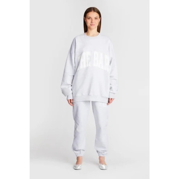 Women's THE BAR L Varsity Sweatshirt in Light Heather Grey/White - Picture 2 of 8